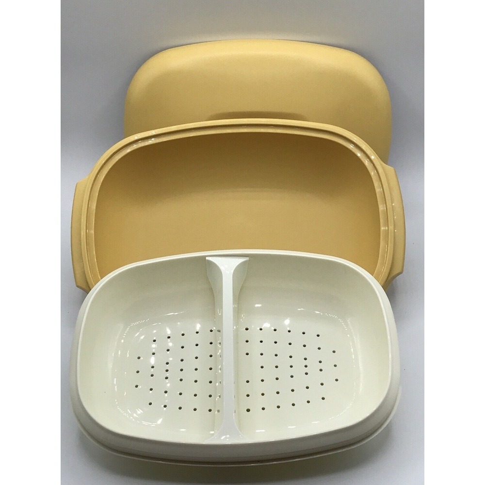 Tupperware  Gold Rice Vegetable Steamer‎ Lid Strainer & divider 4 pc